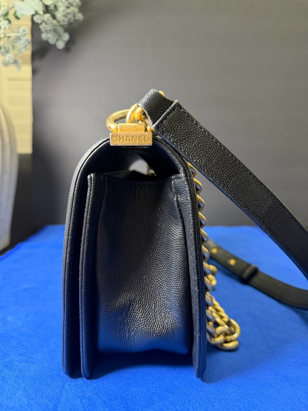 Authentic Chanel Boy Quilted Bag, Black Caviar Leather with Gold Hardware - Picture 3 of 16